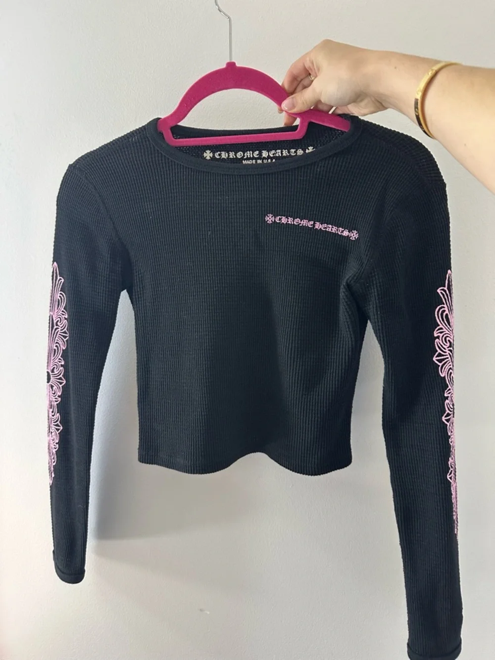 Chrome Hearts Black Long Sleeve Thermal Top with Pink Logo Details - Picture 7 of 12